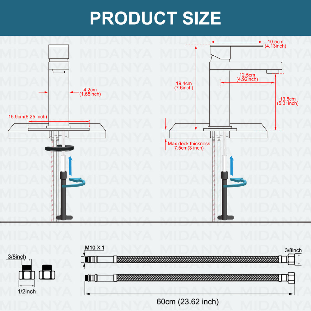 
                  
                    Midanya  Bathroom Faucet Single Handle Lavatory Vanity Sink Faucet with Pop Up Drain Stopper, Cover Plate and Water Supply Line Stainless Steel Mixing Tap for Bathroom Sink
                  
                