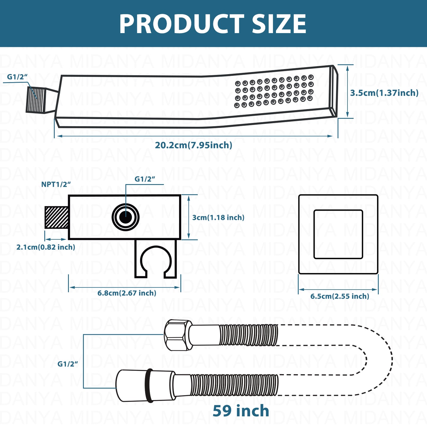 
                  
                    Midanya Bathroom Shower Handheld Spray Curved SUS304 Stainless Steel High Pressure Wall Mount with Wall Connector, Shower Holder and 60-inch Flexible Shower Hose Hand Shower Set
                  
                