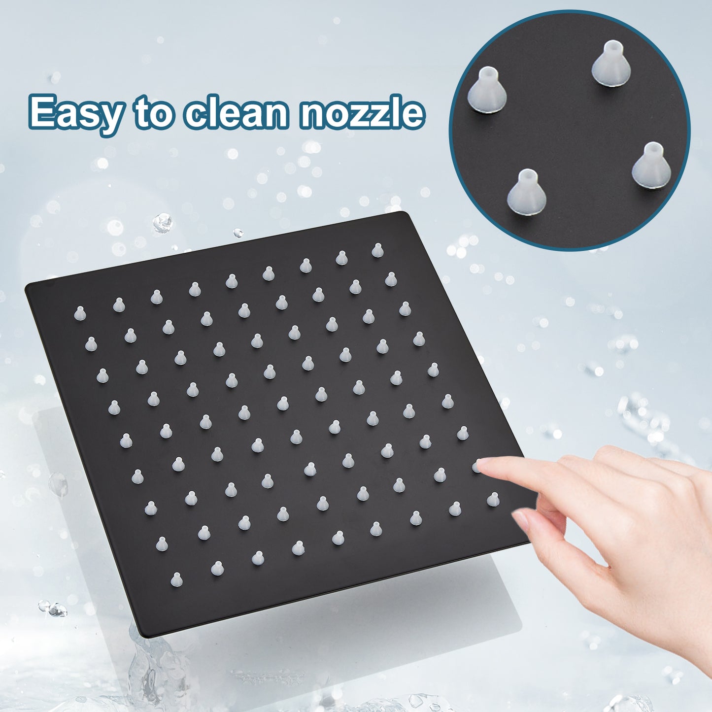 
                  
                    Midanya 8 inch Rainfall Shower Head Square Stainless Steel Rain Showerhead High Pressure Waterfall Crackproof Coverage with Silicone Nozzle 1/16" Ultra Thin Design Swivel Connector
                  
                