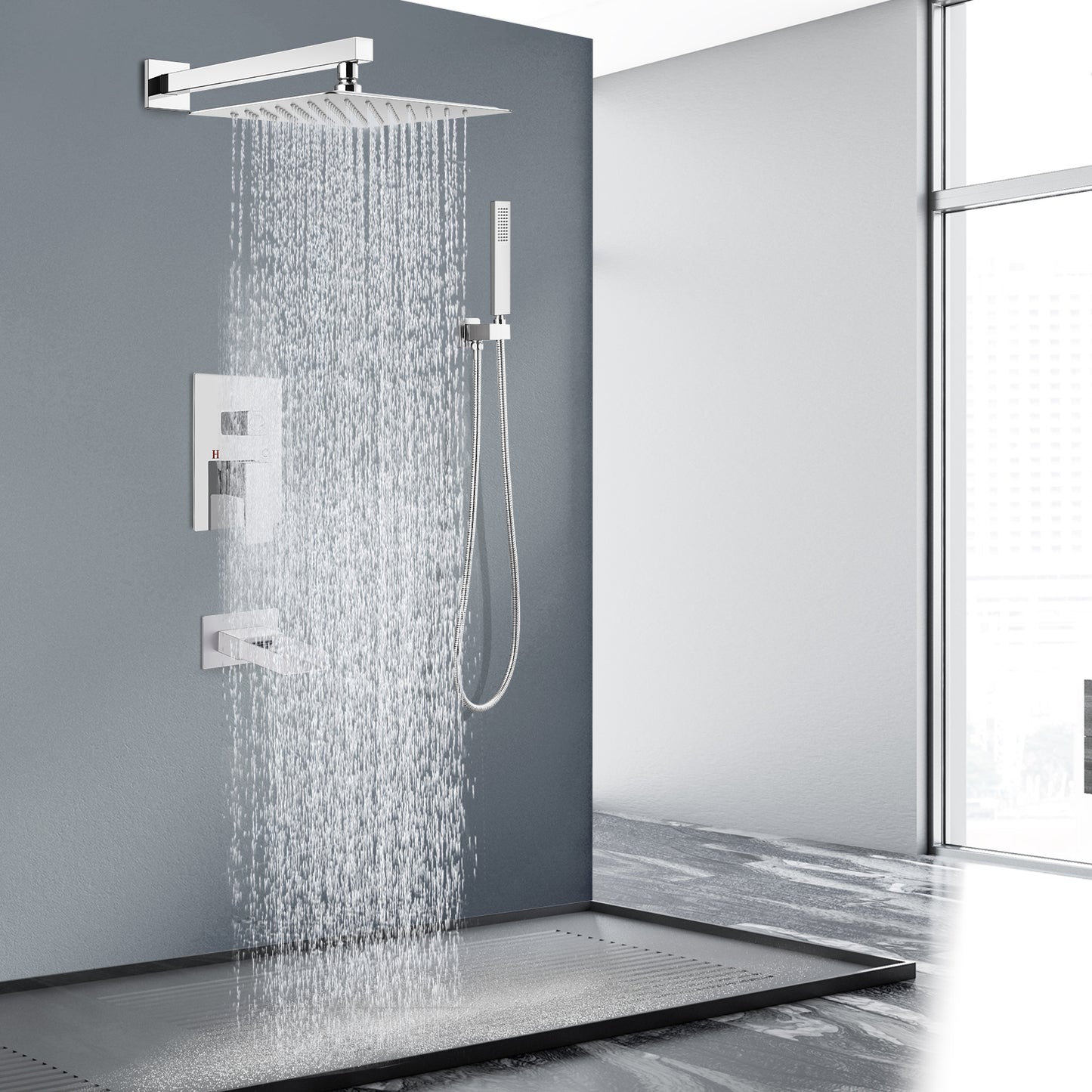 
                  
                    Midanya Bathroom Shower System 10 Inch Rainfall Shower Head with Handheld Spary Wall Mount Tub Spout Combo Set Rough-in Valve 3 Function Mixer Shower Faucet Luxury
                  
                