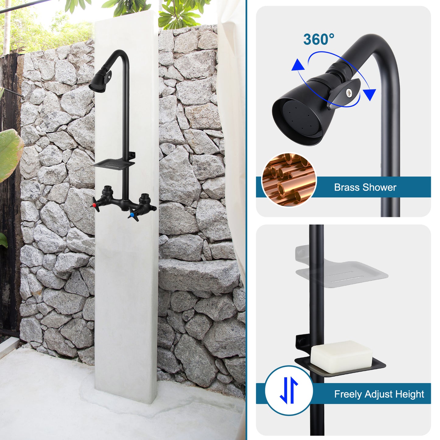 Outdoor Shower Fixtures Faucet Kit Wall Mounted with Dual Cross Handle ...