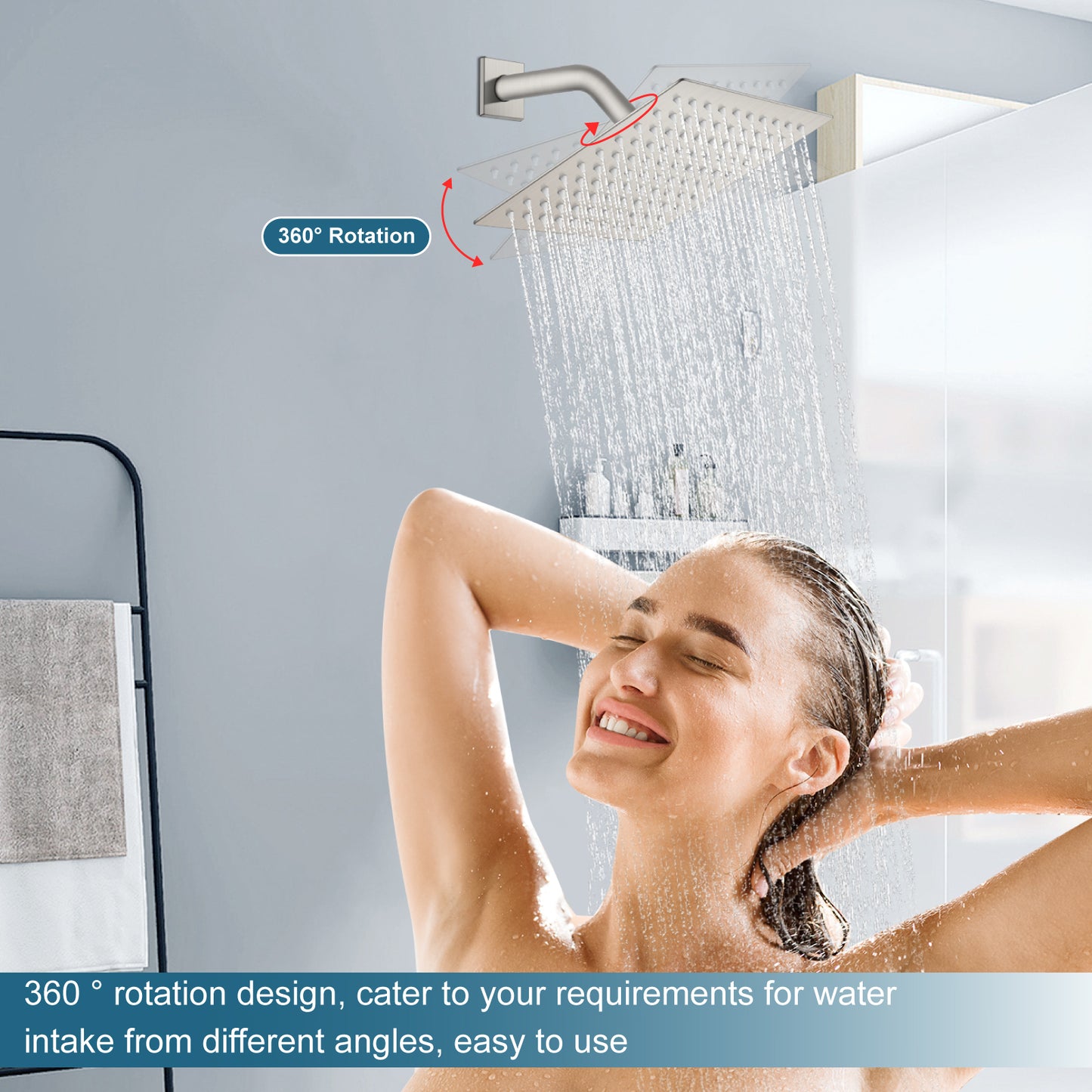 
                  
                    Midanya 8 inch Rainfall Shower Head Square Stainless Steel Rain Showerhead High Pressure Waterfall Crackproof Coverage with Silicone Nozzle 1/16" Ultra Thin Design Swivel Connector
                  
                
