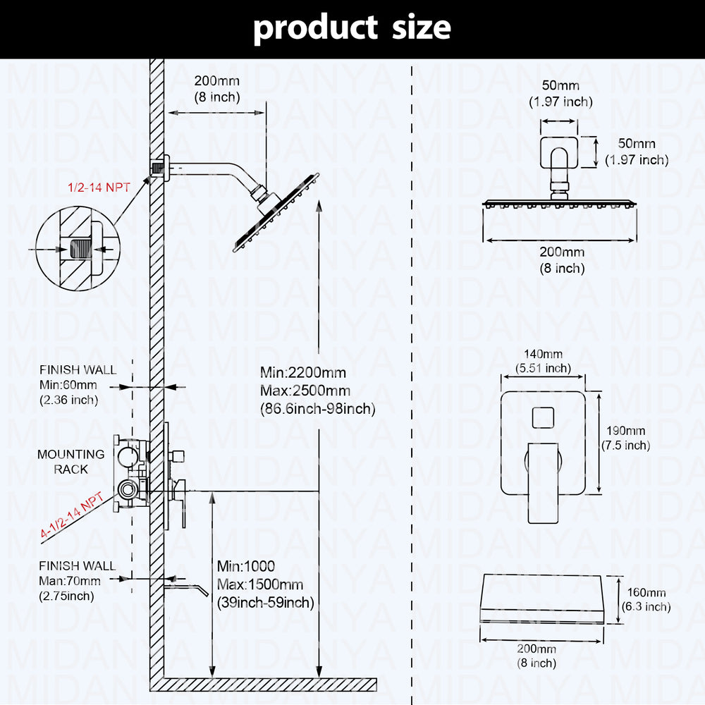 
                  
                    Midanya Tub and Shower Faucet Set Shower System with 8-Inch Rain Shower Head and Waterfall Tub Faucet Wall Mount Shower Valve and Trim Kit Included
                  
                