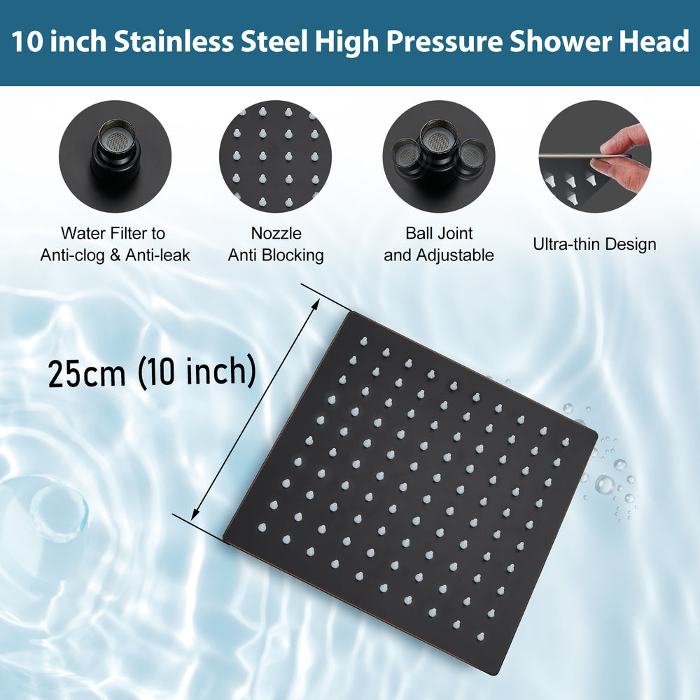 Midanya  Bathroom Rain Shower System Shower Faucet Set Wall Mount 10 Inch Square Rainfall Shower Head High Pressure Shower Fixture with Handheld Sprayer Rough-In Valve and Trim Included