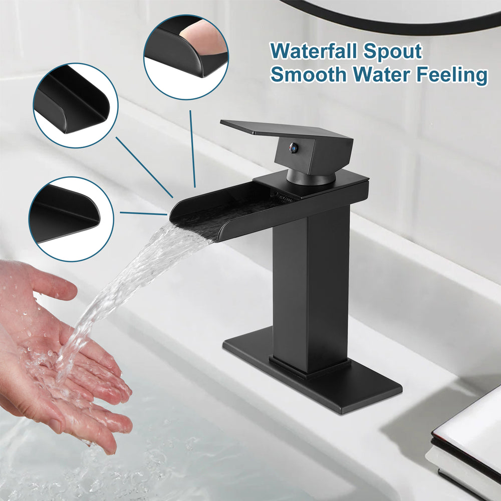 
                  
                    Midanya Waterfall Bathroom Faucet 1 Hole Single Handle Sink Vanity Faucet Wide Mouth Spout with with Pop Up Drain and Deck Mount Plate Lavatory Modern Commercial Mixer Tap
                  
                