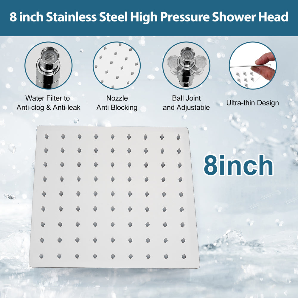 Midanya Rain Shower System Tub Shower Faucet Set 8 Inch Square Rainfall Shower Head with Handheld Sprayer and Waterfall Tub Spout Rough-in Valve Shower Mixer Combo