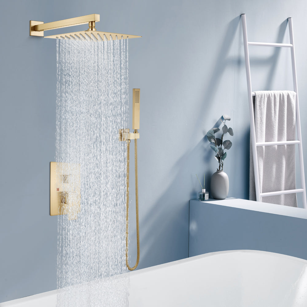 Midanya Rain Shower System 12 Inch Square Rainfall High Pressure Shower Head Wall Mount Shower Faucet Set with Hand Sprayer and Rough-in Valve Trim Kit Bathroom Mixer Shower Combo Set