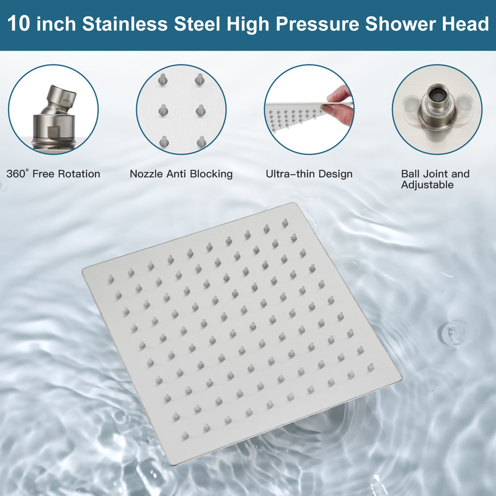 Midanya Rain Shower System Tub Shower Faucet Set 10 Inch Square Rainfall High Pressure Shower Head with Handheld Sprayer and Waterfall Tub Spout Rough-in Valve Shower Mixer Combo
