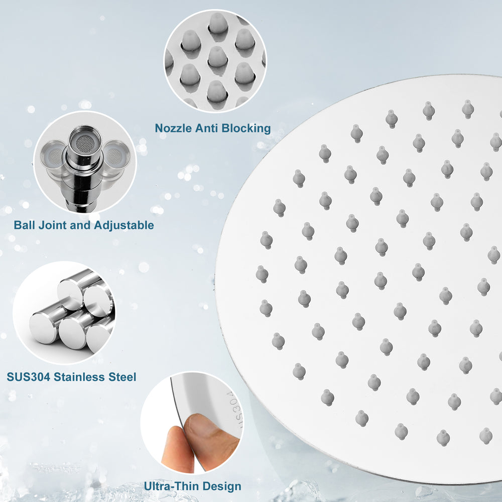 
                  
                    Midanya Round Rainfall Shower Head 10 Inch Stainless Steel Ultra Thin Design High Pressure
                  
                