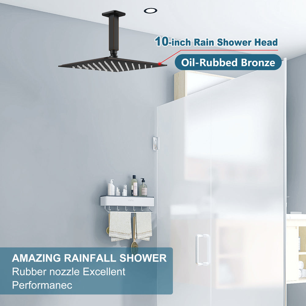 Midanya 10 inch Rainfall Shower Head Square Stainless Steel Rain Showerhead High Pressure Waterfall Crackproof Coverage with Silicone Nozzle 1/16" Ultra Thin Design Swivel Connector