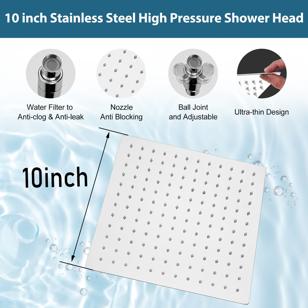 Midanya  Bathroom Rain Shower System Shower Faucet Set Wall Mount 10 Inch Square Rainfall Shower Head High Pressure Shower Fixture with Handheld Sprayer Rough-In Valve and Trim Included