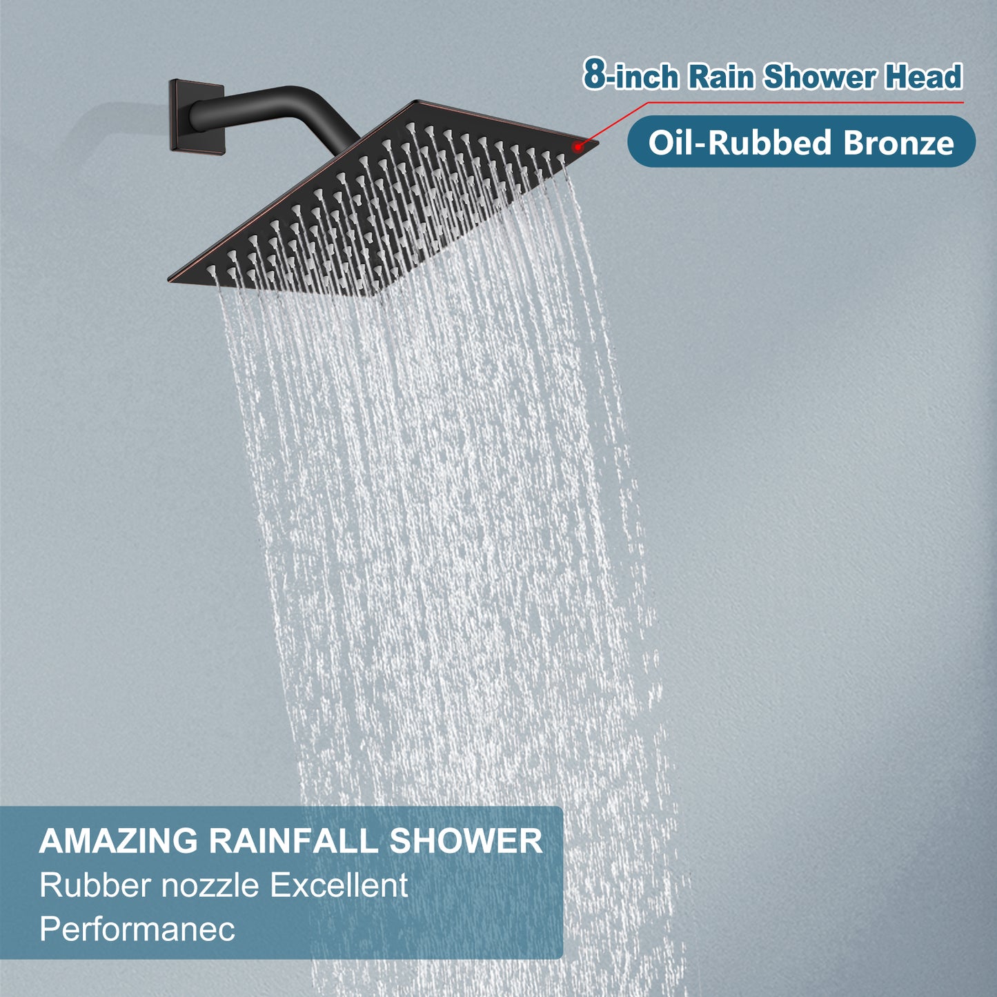 
                  
                    Midanya 8 inch Rainfall Shower Head Square Stainless Steel Rain Showerhead High Pressure Waterfall Crackproof Coverage with Silicone Nozzle 1/16" Ultra Thin Design Swivel Connector
                  
                