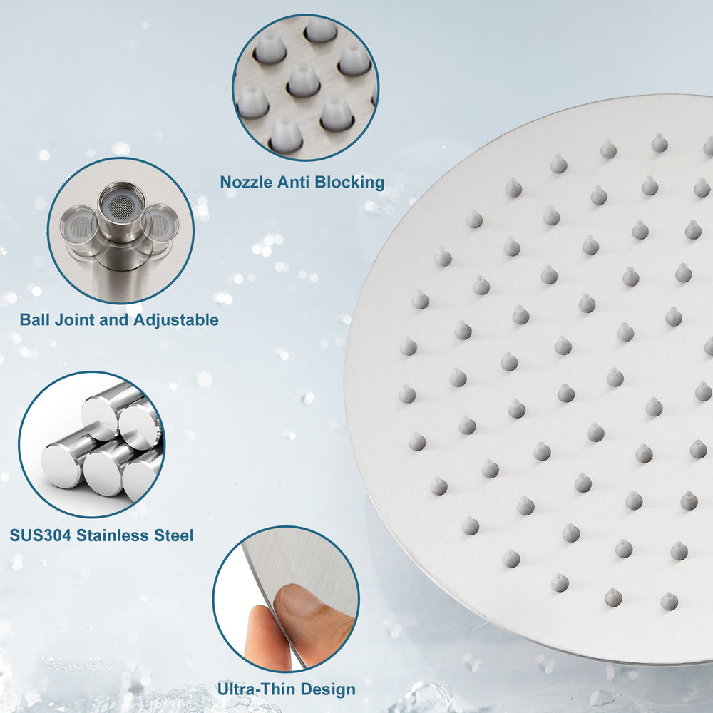 
                  
                    Midanya Round Rainfall Shower Head 10 Inch Stainless Steel Ultra Thin Design High Pressure
                  
                