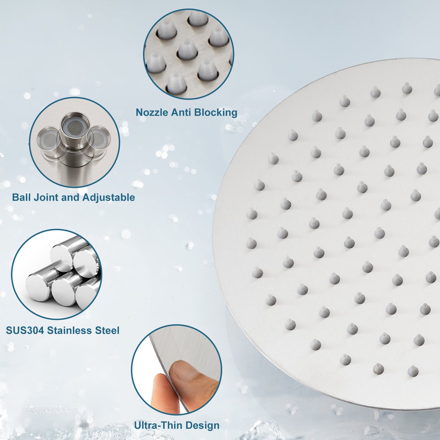 
                  
                    Midanya Round Rainfall Shower Head 10 Inch Stainless Steel Ultra Thin Design High Pressure
                  
                