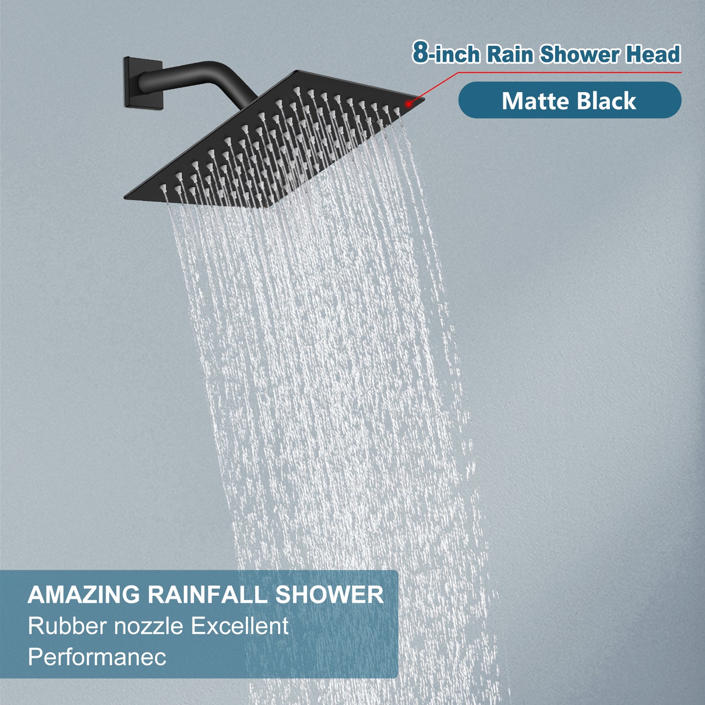 
                  
                    Midanya 8 inch Rainfall Shower Head Square Stainless Steel Rain Showerhead High Pressure Waterfall Crackproof Coverage with Silicone Nozzle 1/16" Ultra Thin Design Swivel Connector
                  
                