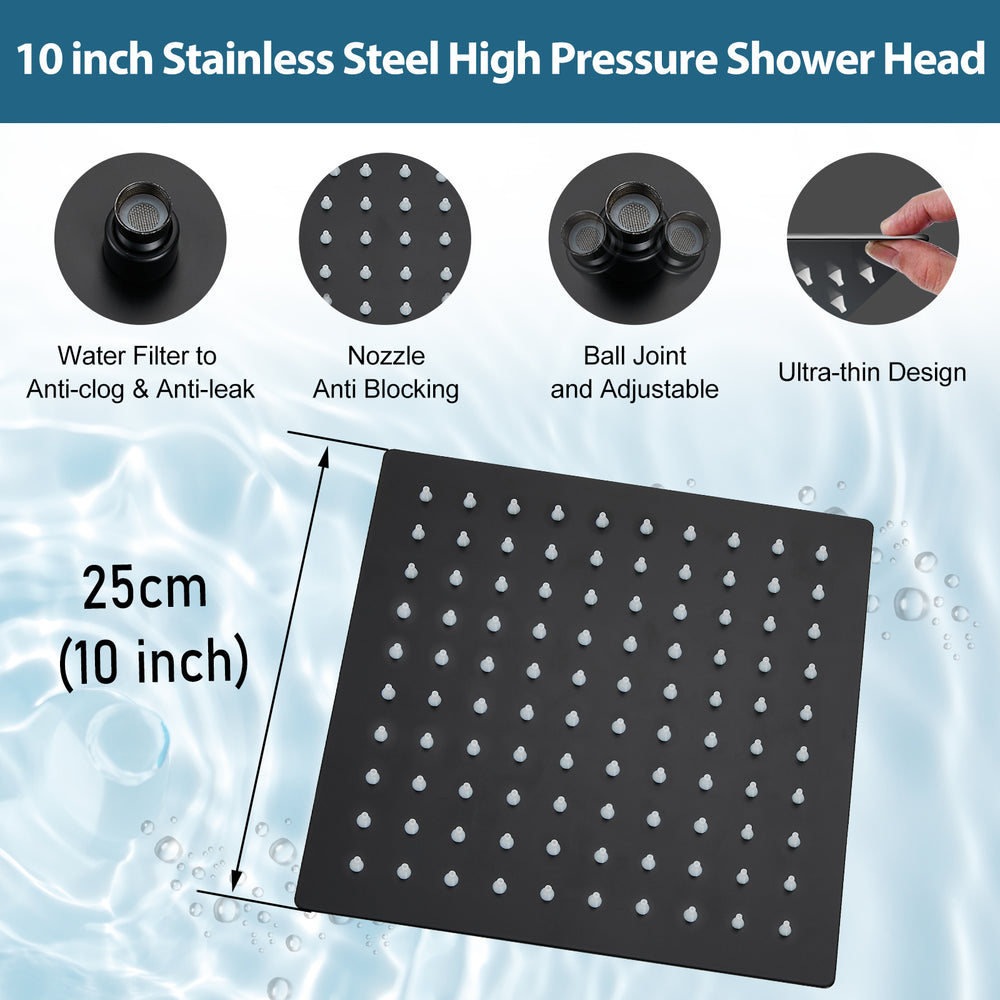 Midanya  Bathroom Rain Shower System Shower Faucet Set Wall Mount 10 Inch Square Rainfall Shower Head High Pressure Shower Fixture with Handheld Sprayer Rough-In Valve and Trim Included