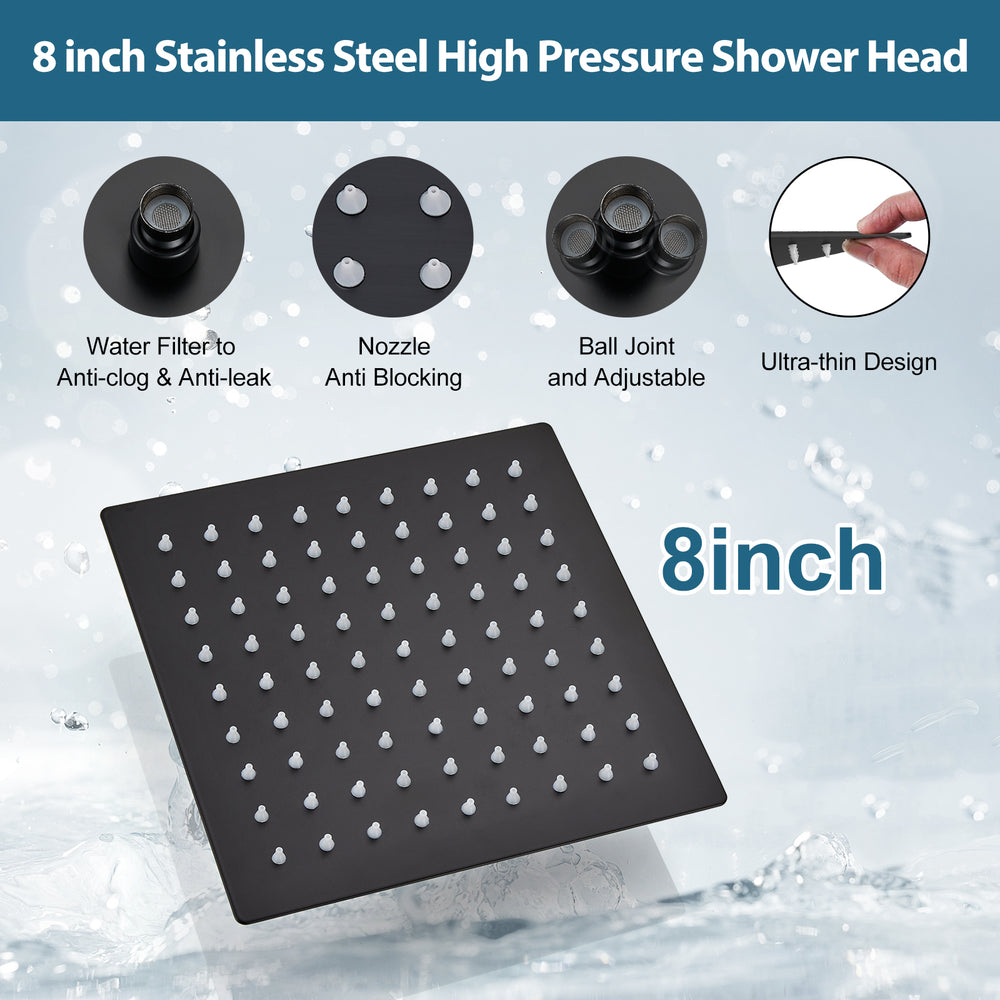 Midanya Rain Shower System Tub Shower Faucet Set 8 Inch Square Rainfall Shower Head with Handheld Sprayer and Waterfall Tub Spout Rough-in Valve Shower Mixer Combo