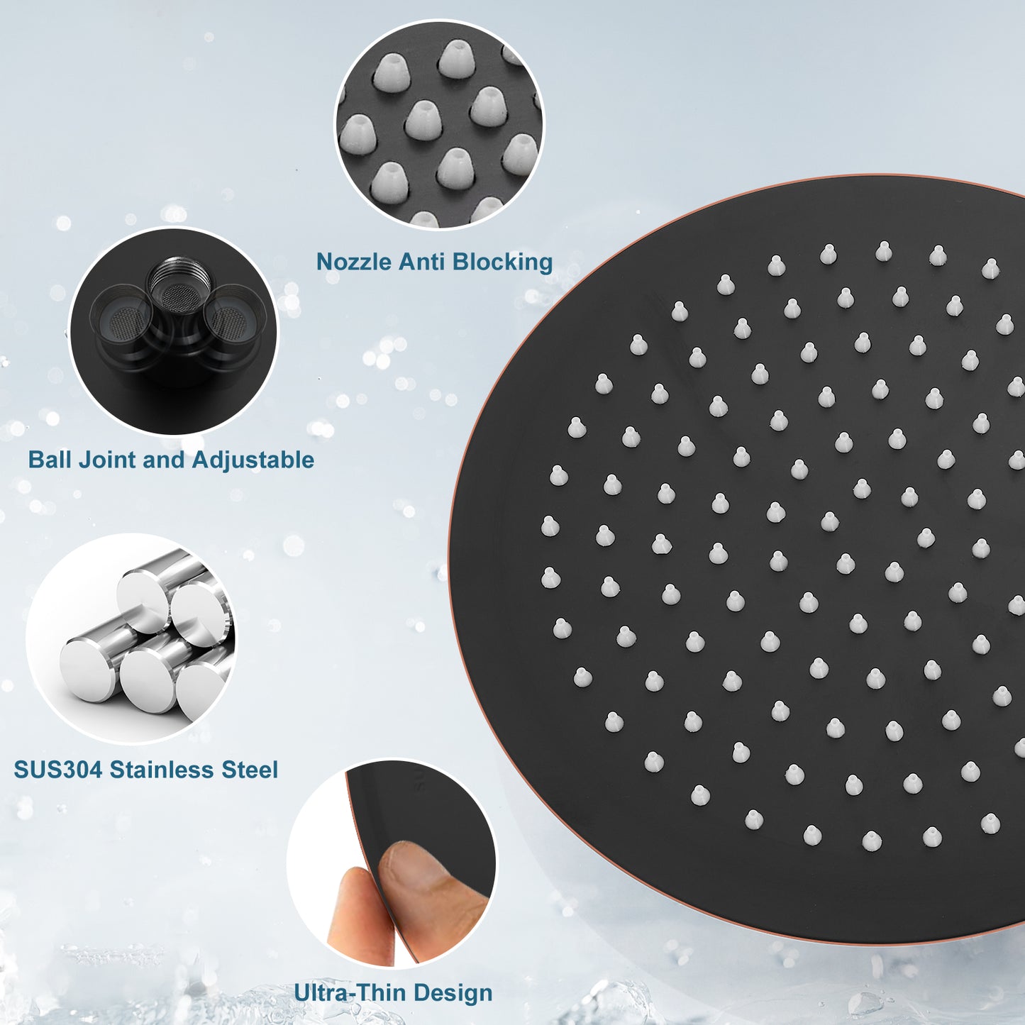 
                  
                    Midanya Round Rainfall Shower Head 10 Inch Stainless Steel Ultra Thin Design High Pressure
                  
                