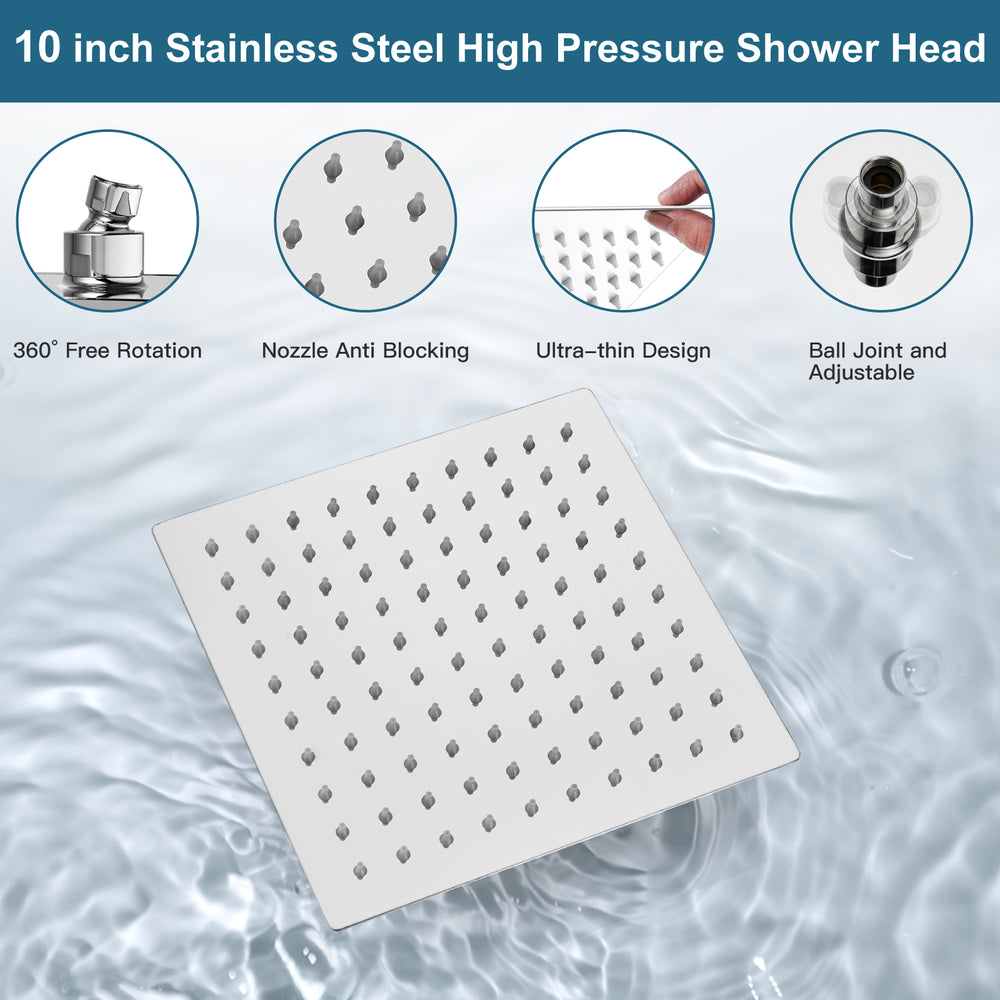 Midanya Rain Shower System Tub Shower Faucet Set 10 Inch Square Rainfall High Pressure Shower Head with Handheld Sprayer and Waterfall Tub Spout Rough-in Valve Shower Mixer Combo