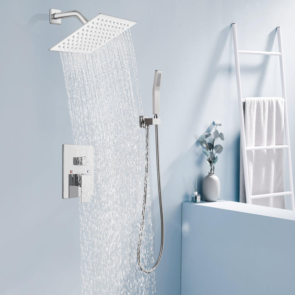 
                  
                    Midanya Rain Shower System Wall Mount Shower Faucet Set 8 Inch Square High Pressure Showerhead with Hand Sprayer Rough-In Valve Body and Trim Included Mixer Shower Combo Set Bathroom
                  
                