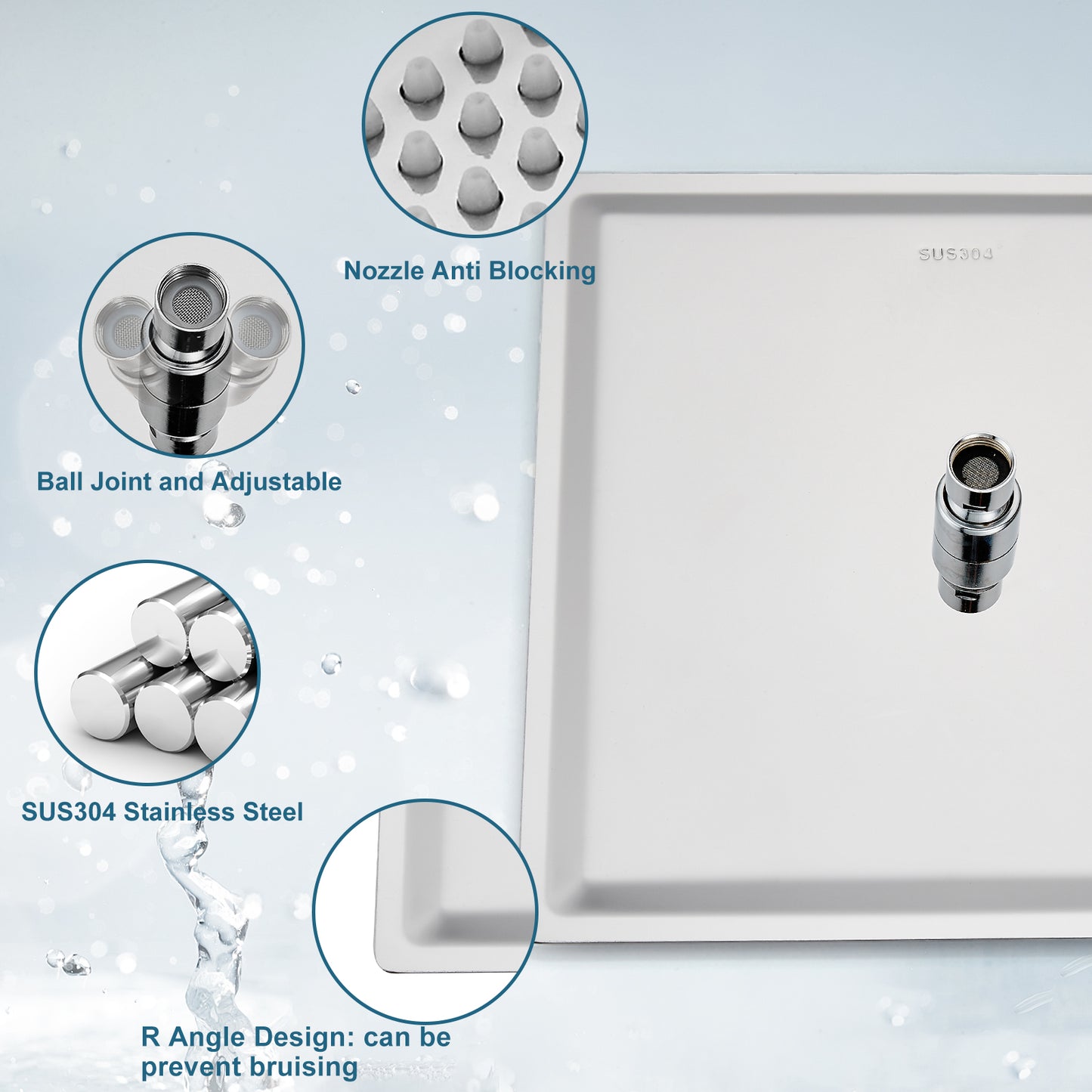 
                  
                    Midanya 8 inch Rainfall Shower Head Square Stainless Steel Rain Showerhead High Pressure Waterfall Crackproof Coverage with Silicone Nozzle 1/16" Ultra Thin Design Swivel Connector
                  
                