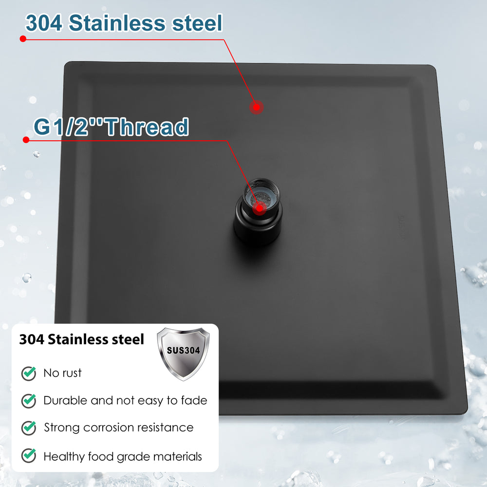 Midanya 8 inch Rainfall Shower Head Square Stainless Steel Rain Showerhead High Pressure Waterfall Crackproof Coverage with Silicone Nozzle 1/16" Ultra Thin Design Swivel Connector