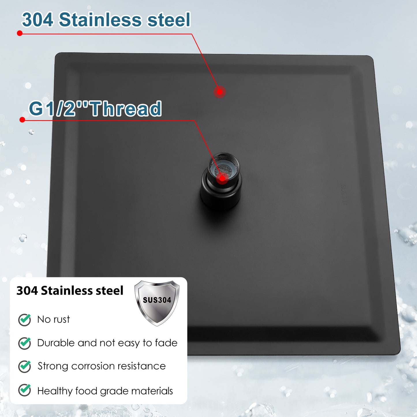 
                  
                    Midanya 8 inch Rainfall Shower Head Square Stainless Steel Rain Showerhead High Pressure Waterfall Crackproof Coverage with Silicone Nozzle 1/16" Ultra Thin Design Swivel Connector
                  
                