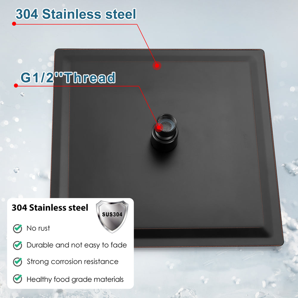 Midanya 8" Square Rainfall Shower Head - High Pressure, Matte Black, Stainless Steel (Wall Or Ceiling Mount)
