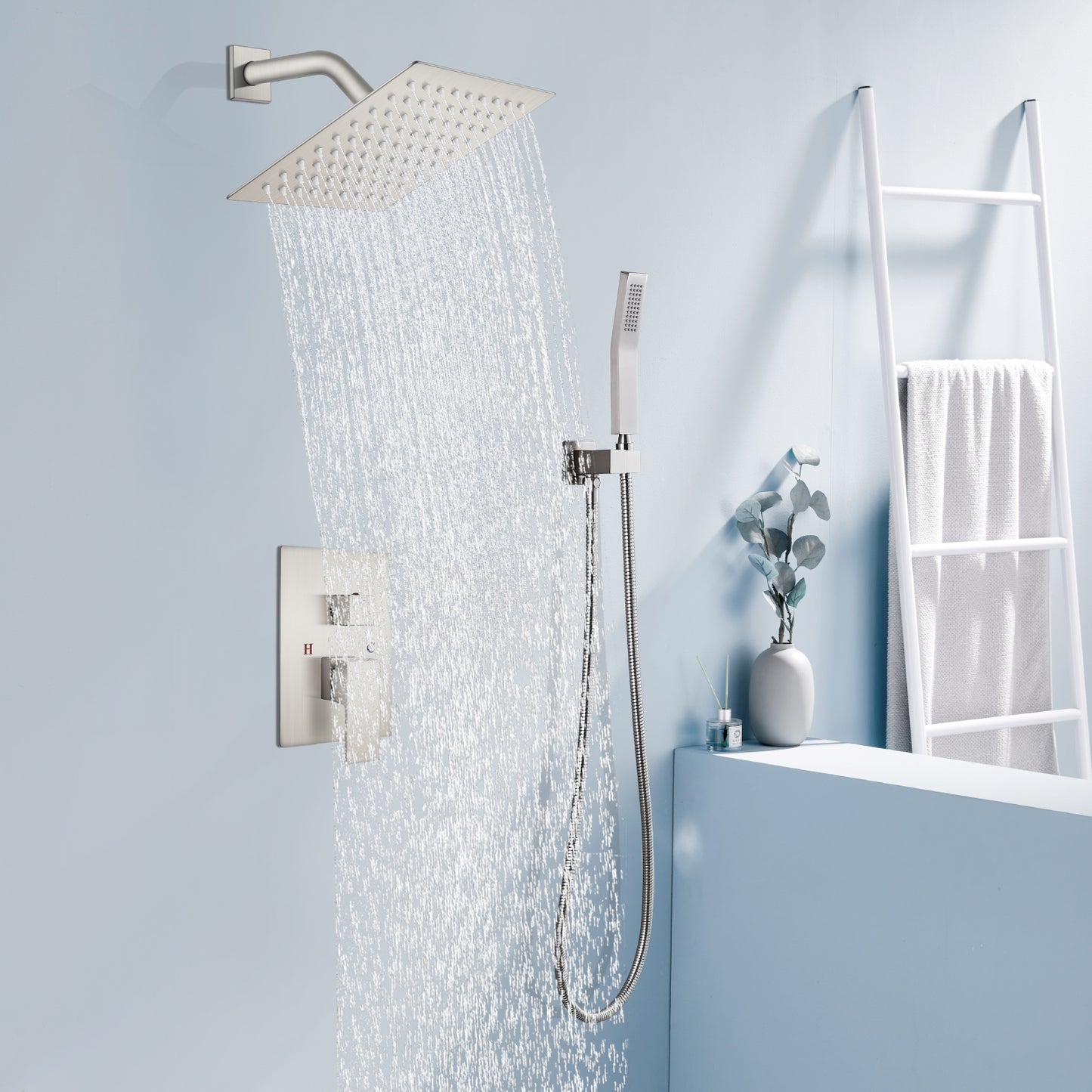 
                  
                    Midanya Rain Shower System Wall Mount Shower Faucet Set 8 Inch Square High Pressure Showerhead with Hand Sprayer Rough-In Valve Body and Trim Included Mixer Shower Combo Set Bathroom
                  
                