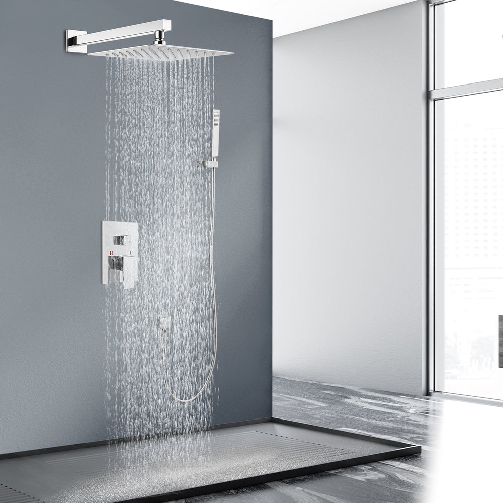 Midanya  Bathroom Rain Shower System Shower Faucet Set Wall Mount 10 Inch Square Rainfall Shower Head High Pressure Shower Fixture with Handheld Sprayer Rough-In Valve and Trim Included
