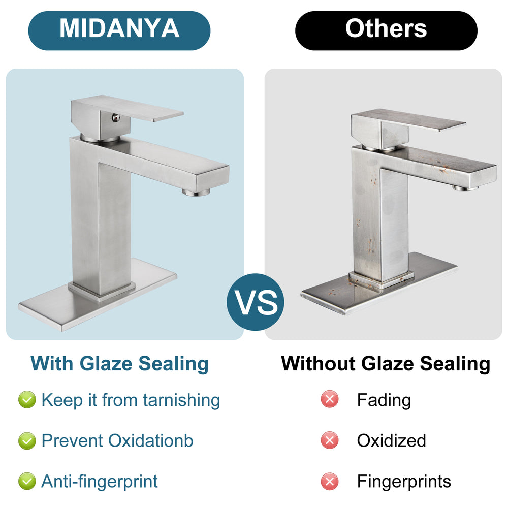 
                  
                    Midanya  Bathroom Faucet Single Handle Lavatory Vanity Sink Faucet with Pop Up Drain Stopper, Cover Plate and Water Supply Line Stainless Steel Mixing Tap for Bathroom Sink
                  
                