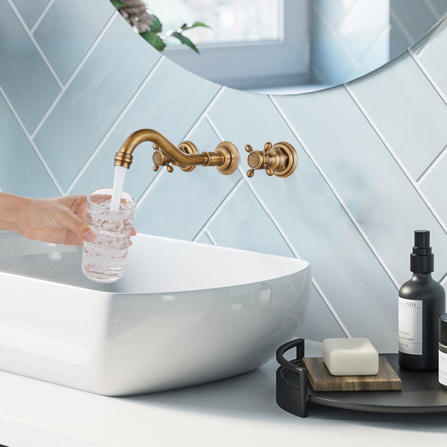 
                  
                    Midanya Bathroom Sink Faucet Widespread  Wall Mount 3 Holes 2 Cross Knobs Lavatory Vessel Basin Mixer Tap Mixing Spout Double Handles Commercial
                  
                