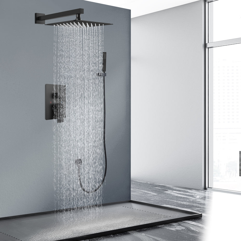 Midanya  Bathroom Rain Shower System Shower Faucet Set Wall Mount 10 Inch Square Rainfall Shower Head High Pressure Shower Fixture with Handheld Sprayer Rough-In Valve and Trim Included