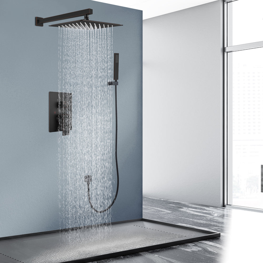 Midanya  Bathroom Rain Shower System Shower Faucet Set Wall Mount 10 Inch Square Rainfall Shower Head High Pressure Shower Fixture with Handheld Sprayer Rough-In Valve and Trim Included