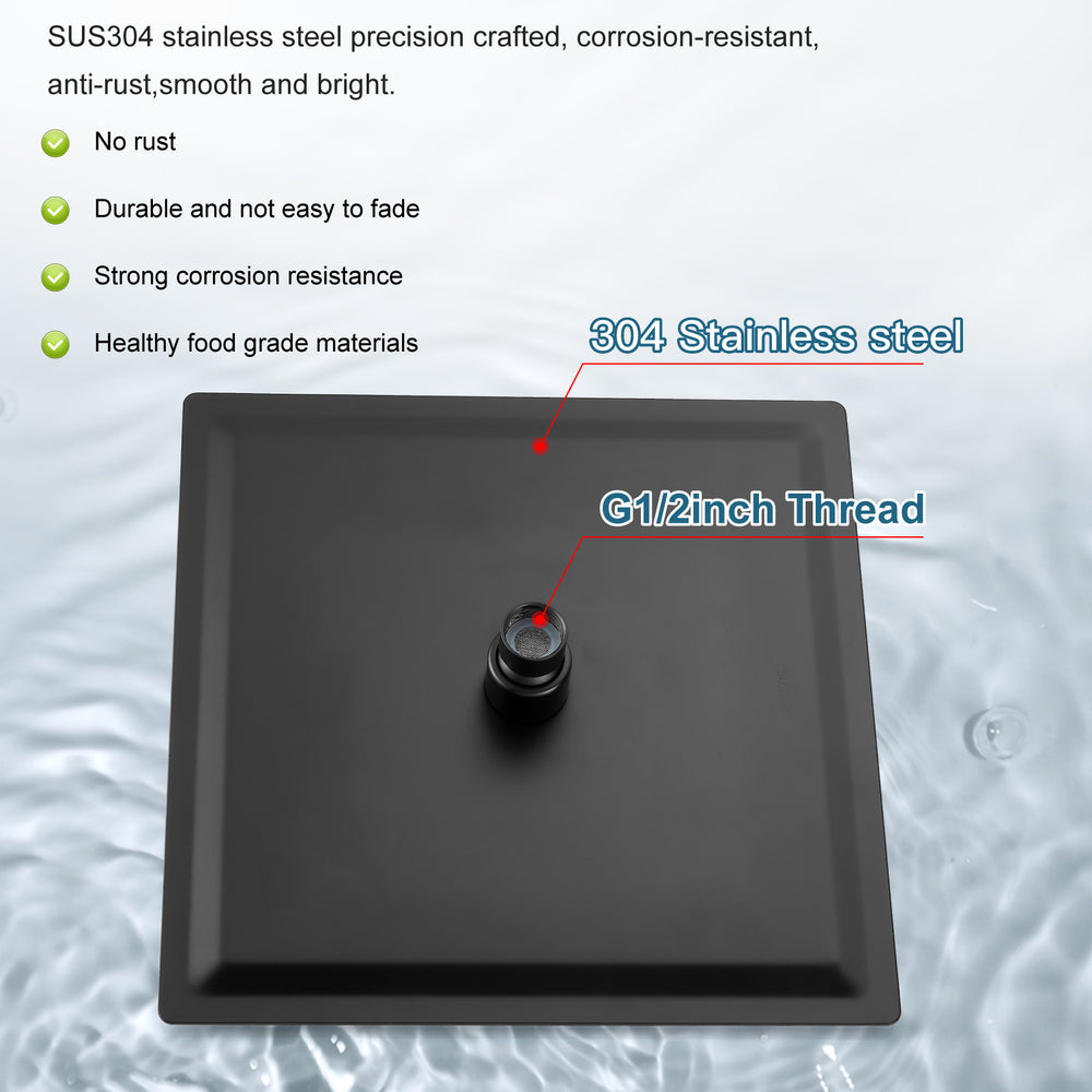 Midanya Rain Shower System 12 Inch Square Rainfall High Pressure Shower Head Wall Mount Shower Faucet Set with Hand Sprayer and Rough-in Valve Trim Kit Bathroom Mixer Shower Combo Set