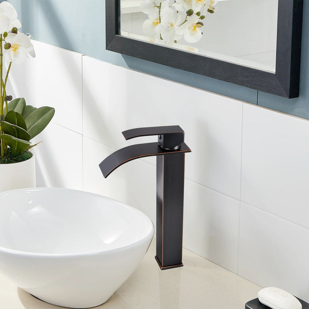 
                  
                    Midanya Waterfall Bathroom Bowl Vessel Sink Faucet Tall Single Handle Single Hole Deck Mount Mixer Tap with Large Rectangular Spout Sink Faucet Lavatory Vanity
                  
                