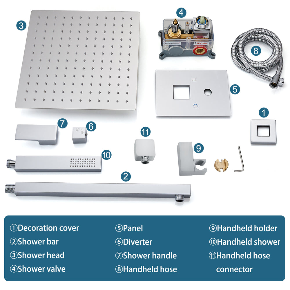 Midanya  Bathroom Rain Shower System Shower Faucet Set Wall Mount 10 Inch Square Rainfall Shower Head High Pressure Shower Fixture with Handheld Sprayer Rough-In Valve and Trim Included